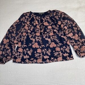 Sunday in Brooklyn Navy Blouse with Blush Floral Embroidery